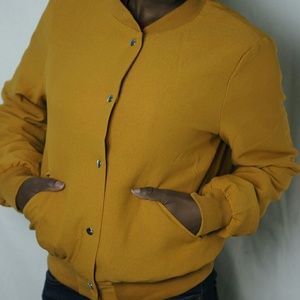 Mustard/Yellow Button Down Bomber Jacket Size XL